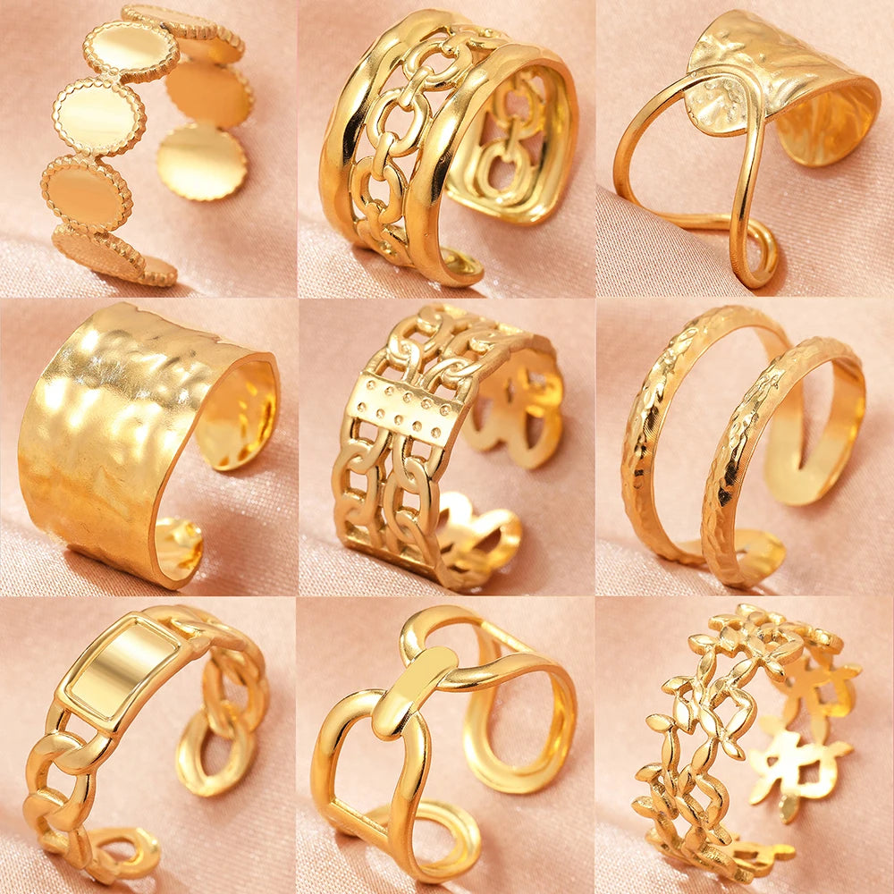 Stainless Steel Rings Vintage Elegant Geometric Adjustable Open Ring Fashion Light Luxury Temperament Ring For Women Jewelry New