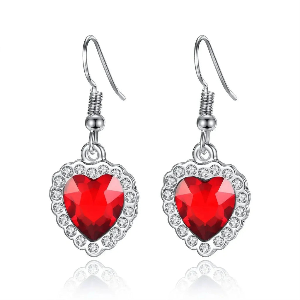 3 Pieces/set Blue and Red Ocean Heart Women's Necklace Love Crystal Zircon Jewelry Set  Wedding Party