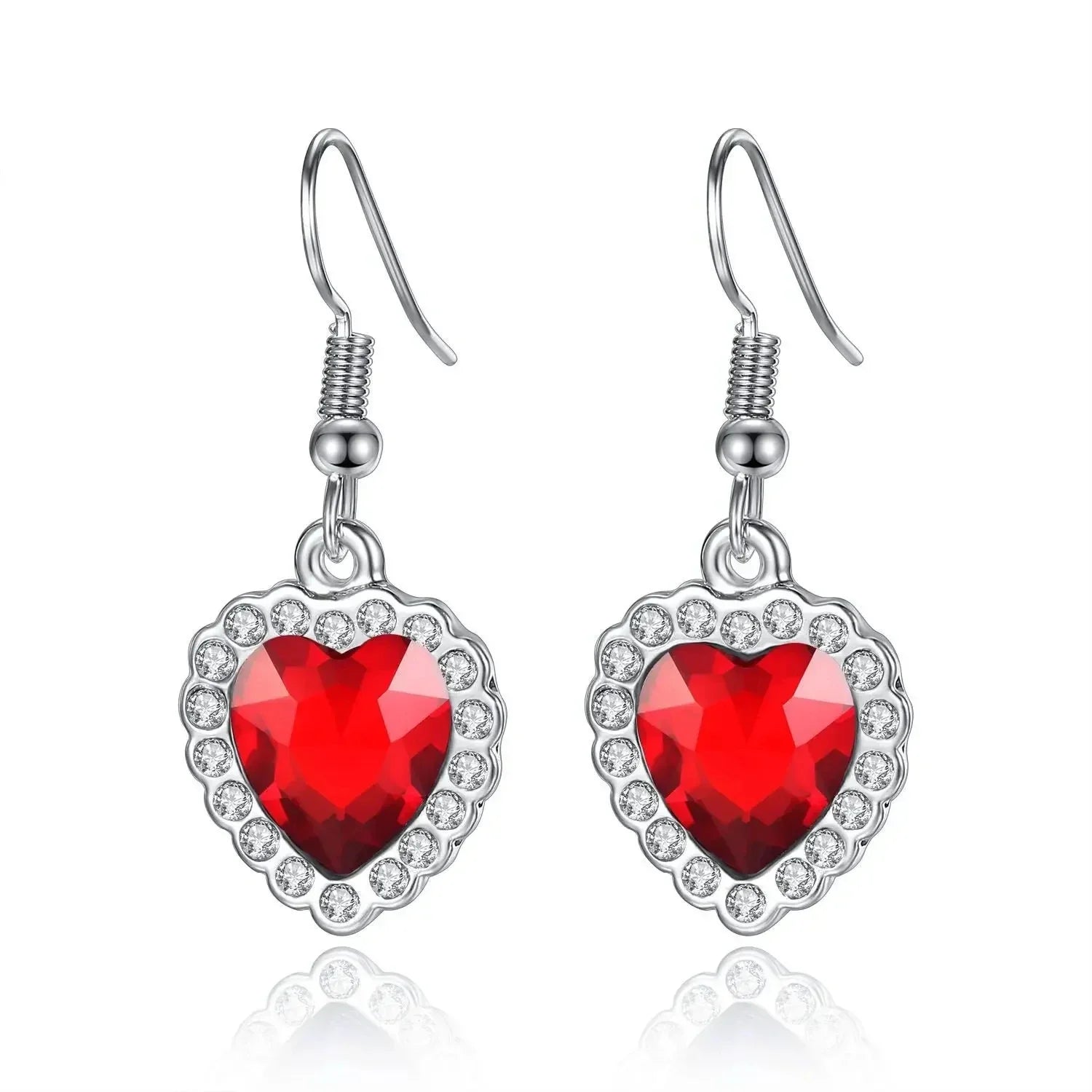 3 Pieces/set Blue and Red Ocean Heart Women's Necklace Love Crystal Zircon Jewelry Set  Wedding Party