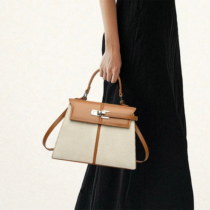 Luxury High-end Brand Handbag For Women Canvas Stitching Leather Silver Button Tote Bag Jw Large Capacity Banquet Shoulder Purse
