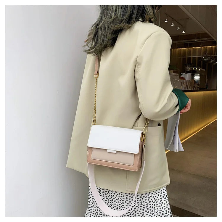 Stylish Contrast-Colour PU Crossbody Bag Versatile Shoulder Bag with Square Shape Dual Strap Design Commuting & Everyday Use