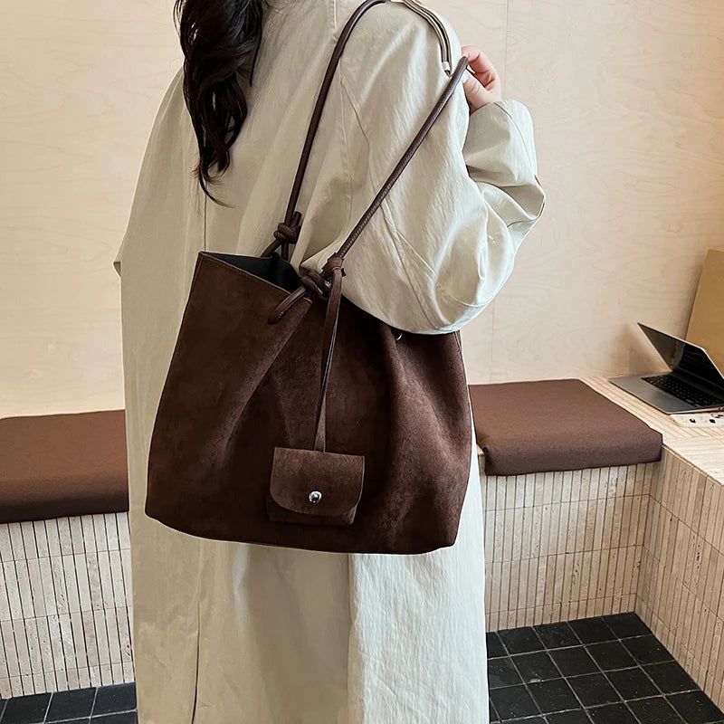 LEFTSIDE Luxury Faux Suede Tote Bag 2025 Winter Auturm Casual New Shoulder Bag Young Women's Underarm Bag Handbags and Purses
