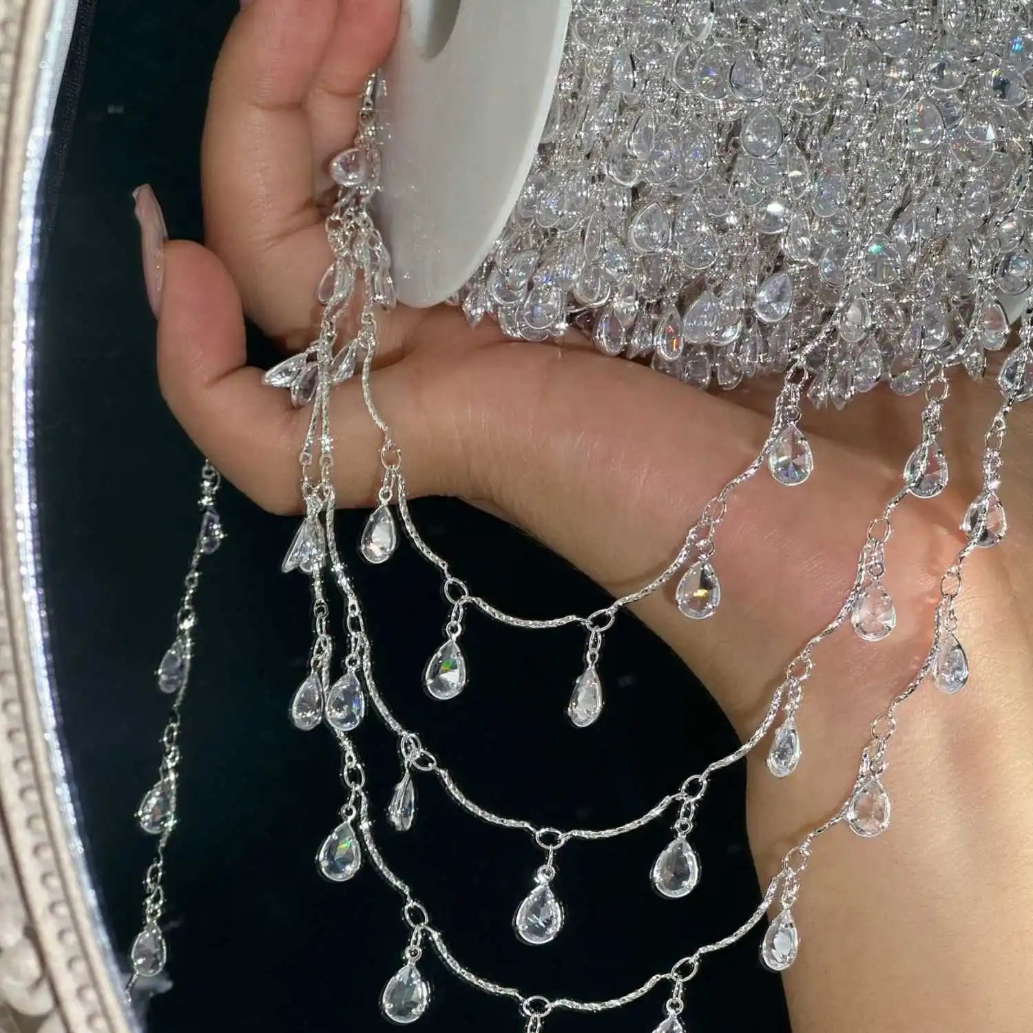 0.5/1/2M/lot Waterdrop-shaped Zircon Handmade Chain For DIY Bracelet Necklace Clothing Accessories And Hair Crown Chain Material