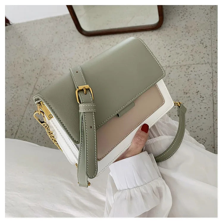 Stylish Contrast-Colour PU Crossbody Bag Versatile Shoulder Bag with Square Shape Dual Strap Design Commuting & Everyday Use