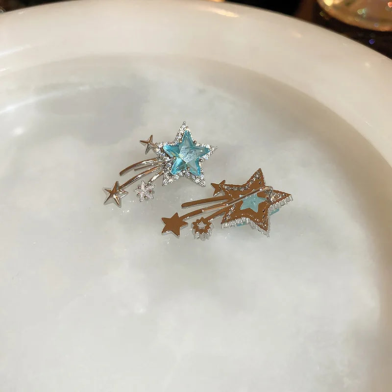 Star Zircon Earrings for Women Creative Delicate Ear Hook Temperament Luxury Fashion High Sense Sparkle Unique Jewelry