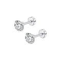 Real 925 Sterling Silver 3/4/5/6/7MM Round Sparkling Zircon Stud Earrings For Women Classic Fine Jewelry Geometric Accessories