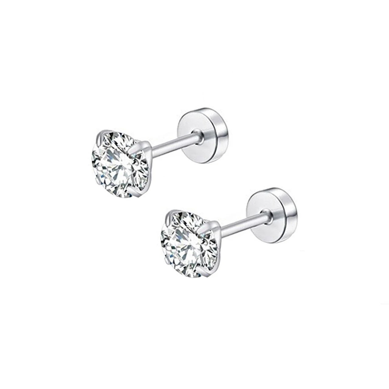 Real 925 Sterling Silver 3/4/5/6/7MM Round Sparkling Zircon Stud Earrings For Women Classic Fine Jewelry Geometric Accessories