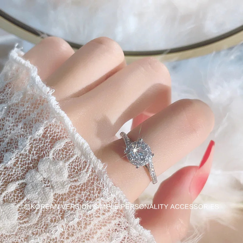 925 Sterling Silver Ring Adjustable for Women Luxury Shining Beautiful Ring Fashion Wedding Jewelry Party Women Zircon Ring