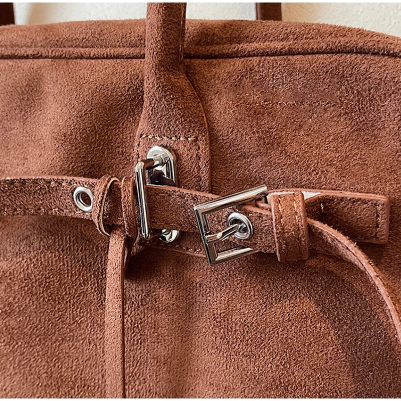 New Retro Ladies Tote Bag Highend Pu Suede Handbag Fashion Simple Large-capacity Shoulder Bag Korean Version Commuter Travel Bag