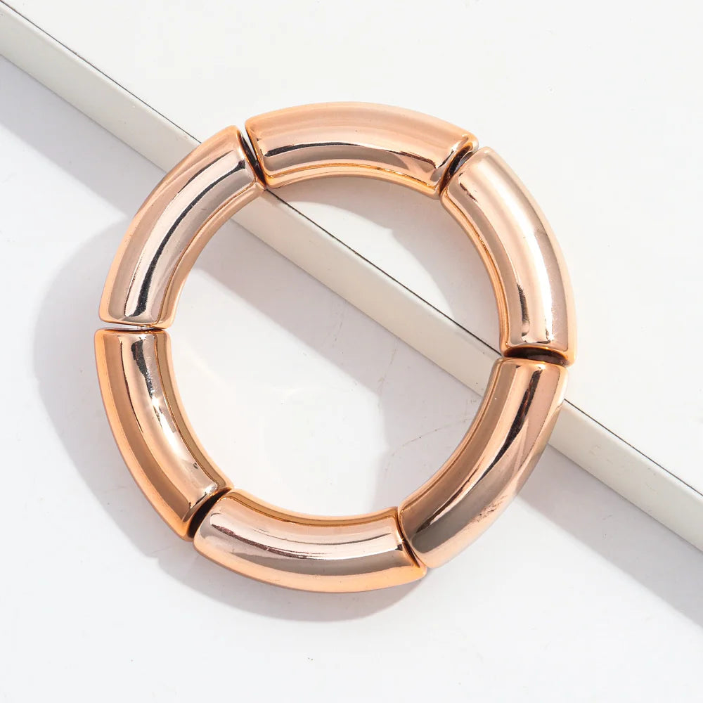 Bohemia Acrylic Bamboo Curved Tube Bracelet for Women Colorful Resin Chunky Elastic Stack Bracelets & Bangles Retro Jewelry Gift