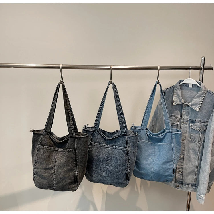 Casual Denim Shoulder Bag for Women Minimalist Daily Commute Crossbody Bag with Interior Zipper Pocket  Simple & Cool Design