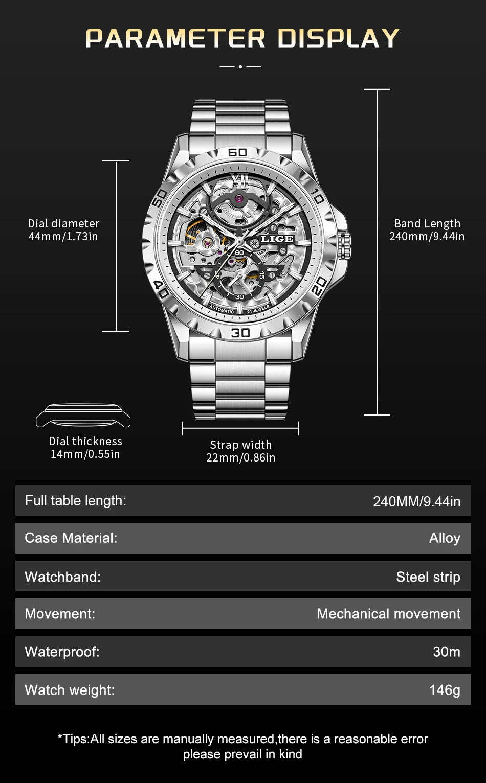LIGE Luxury mechanical Watches Automatic wristwatches Date Luminous Waterproof Hollow TourbillonMen Watch Relogio mecanico reloj