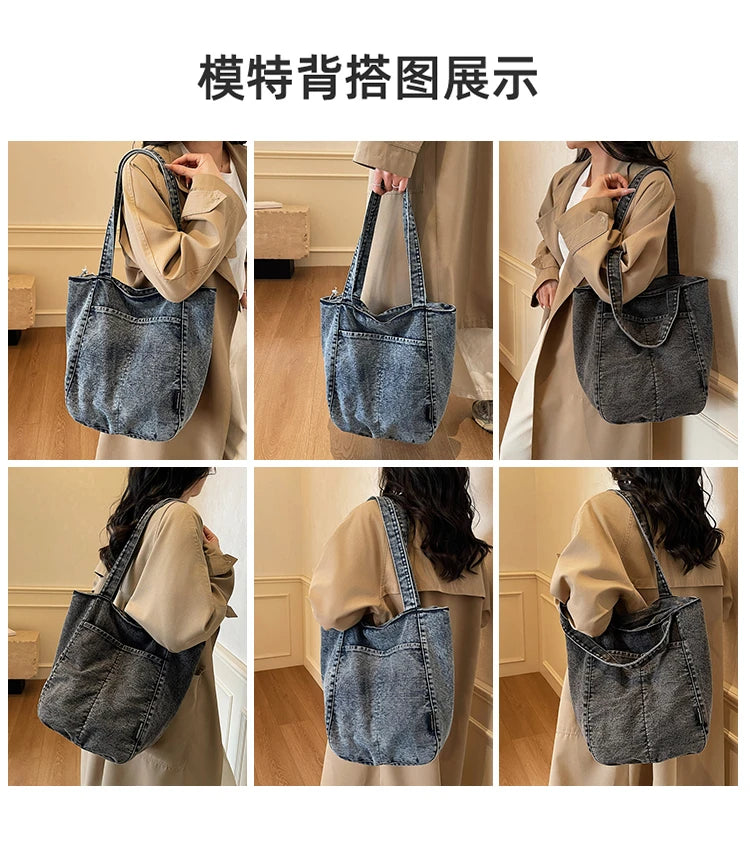 Casual Denim Shoulder Bag for Women Minimalist Daily Commute Crossbody Bag with Interior Zipper Pocket  Simple & Cool Design