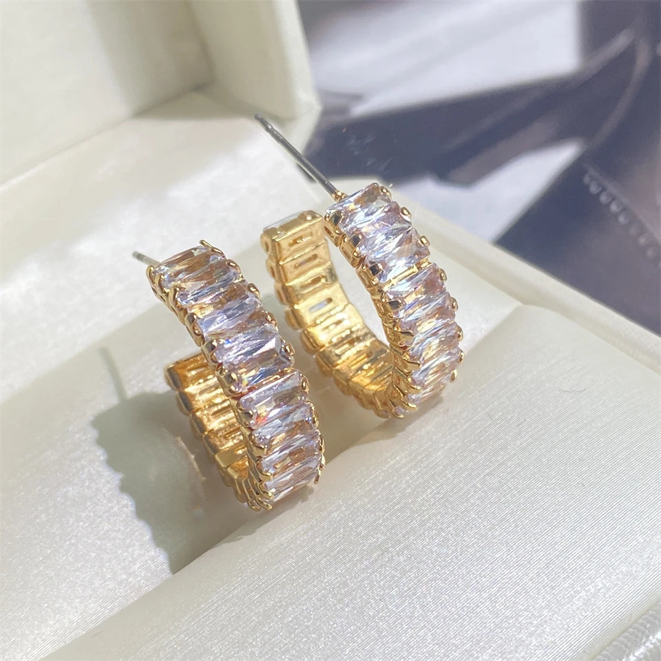 Fashion Geometric Rectangle Zircon Stud Earrings Set For Women Couple Holiday Gift Elegant Party Jewelry For Everyday Wear