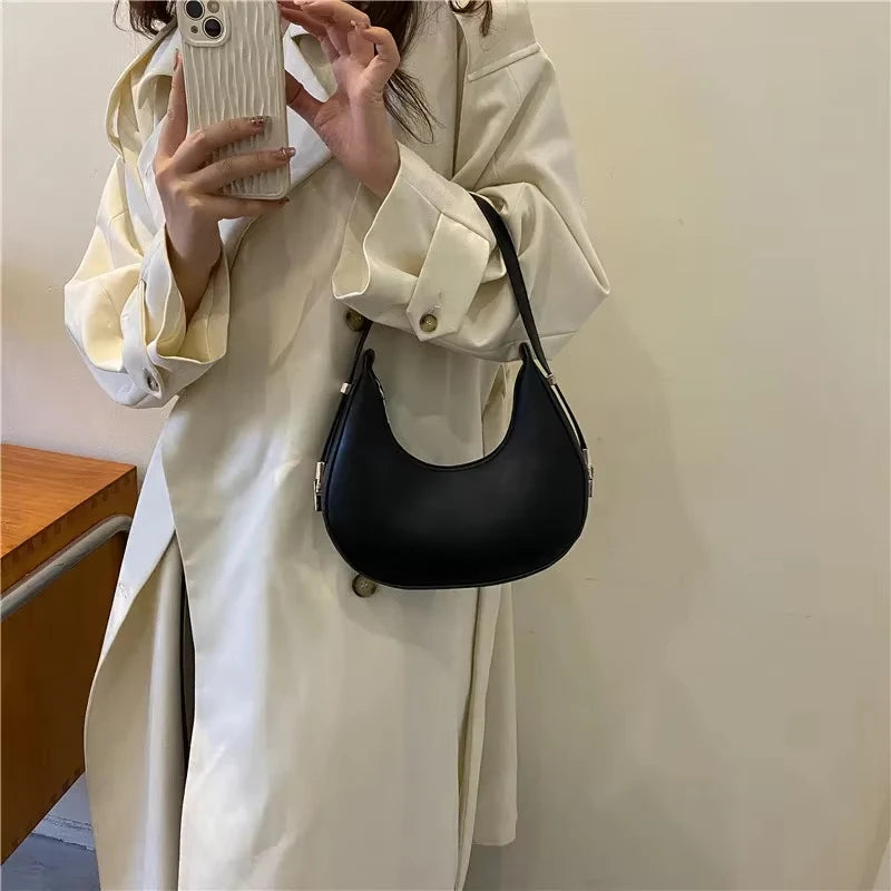 Fashion Luxury Design PU Leather Hobo Shoulder Bag Women Small Clutch Handbag Purse Female Underarm Bag Travel Totes