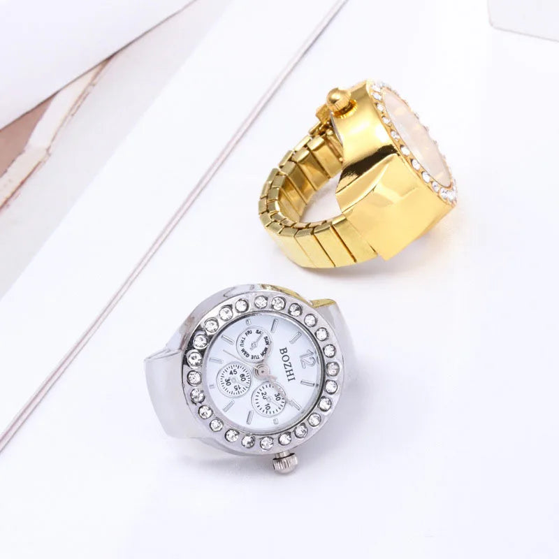RetroGem Vintage Personality Finger Watch Rings Elastic Strap Watches Couple Rings Jewelry Clock Quartz Watch Rings Women Men