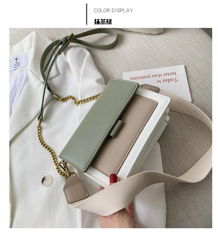 Stylish Contrast-Colour PU Crossbody Bag Versatile Shoulder Bag with Square Shape Dual Strap Design Commuting & Everyday Use