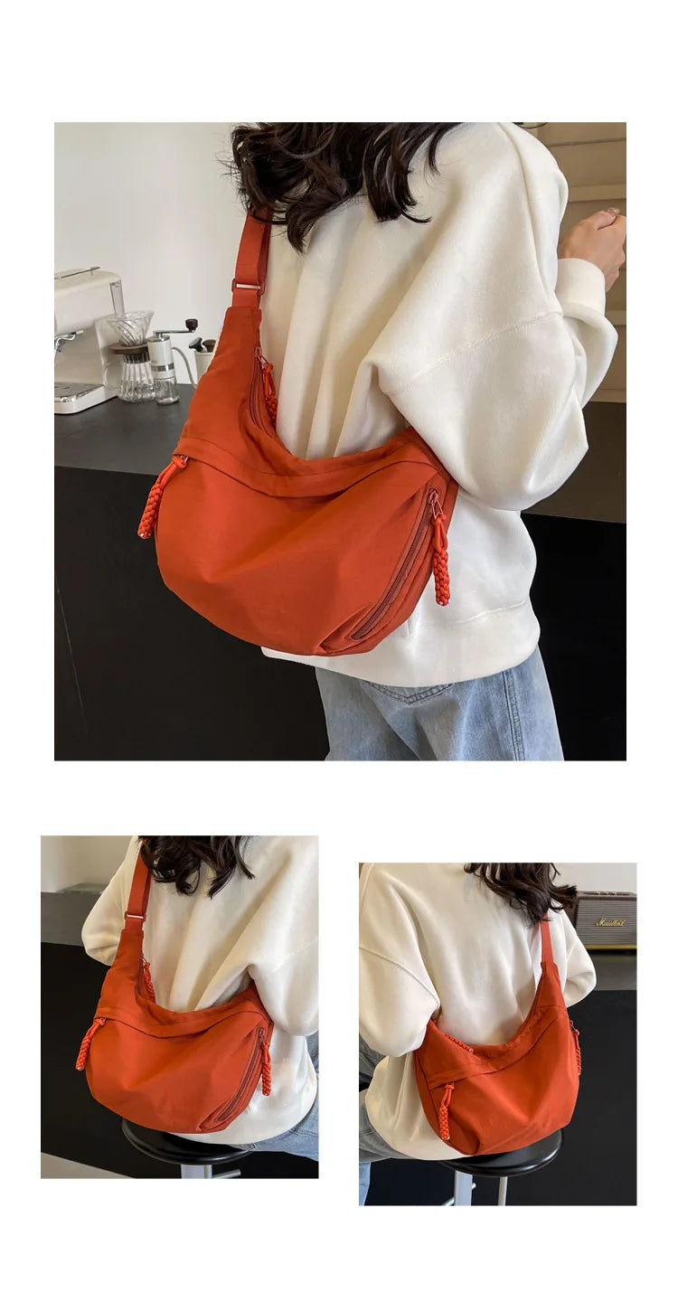 Leisure Unisex Crossbody Bags Summer New Campus Sports Style Shoulder Hobos Bag Solid Color Large Capacity Messenger Bag