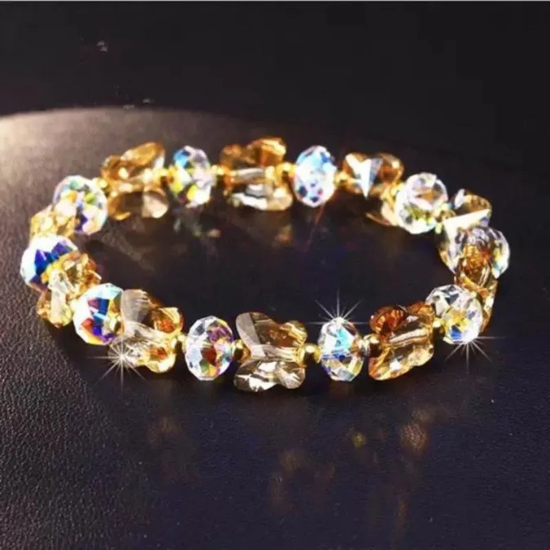 Child Butterfly Charm Transparent Bracelet  Elastic Rope Irregular Beaded Bracelets Shiny Mulit-cut Chain Hand Accessories Gifts