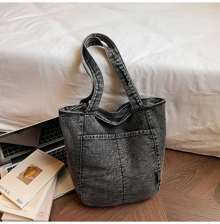 Casual Denim Shoulder Bag for Women Minimalist Daily Commute Crossbody Bag with Interior Zipper Pocket  Simple & Cool Design