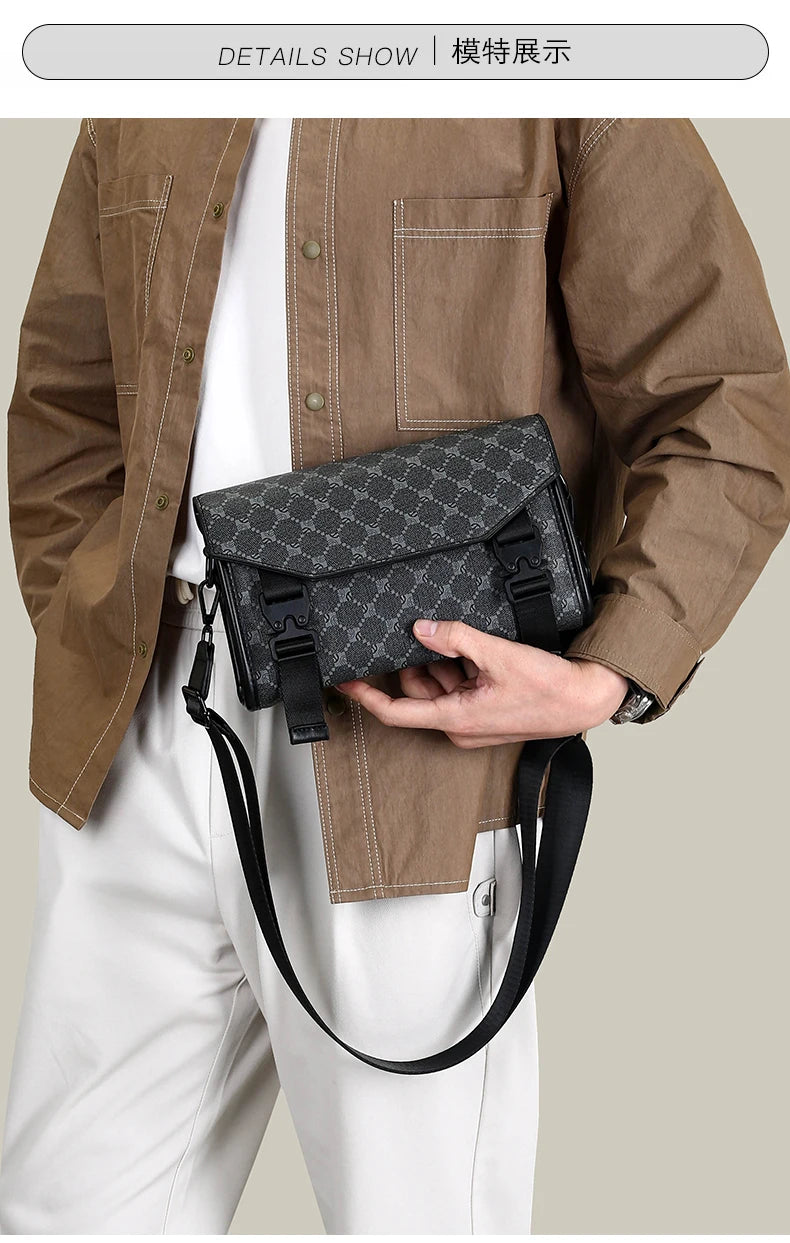 2026 New Design Shoulder Bag Men Crossbody Bag Fashion Business PU Leather Shoulder Bag Male Mobile Phone Bag Purses Handbags