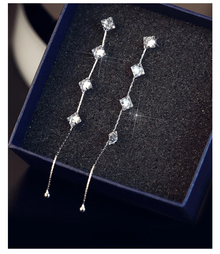 Elegant Zircon 925 Sterling Silver Stud Earrings Women's Jewelry Gift with High Quality Super Shiny Zircon Design