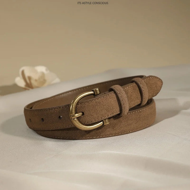 Luxury suede belt for women Stylish Leather belt Gold pin buckle Cow Leather Branded belt Clothing accessories women belt