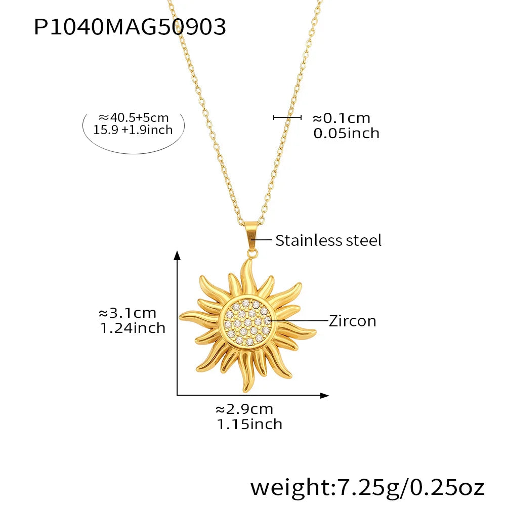 Liora Delicate Zircon Sun Oval Pendant Stainless Steel Chain Necklaces For Women Wedding Charm Neck Drop Choker Women Jewelry