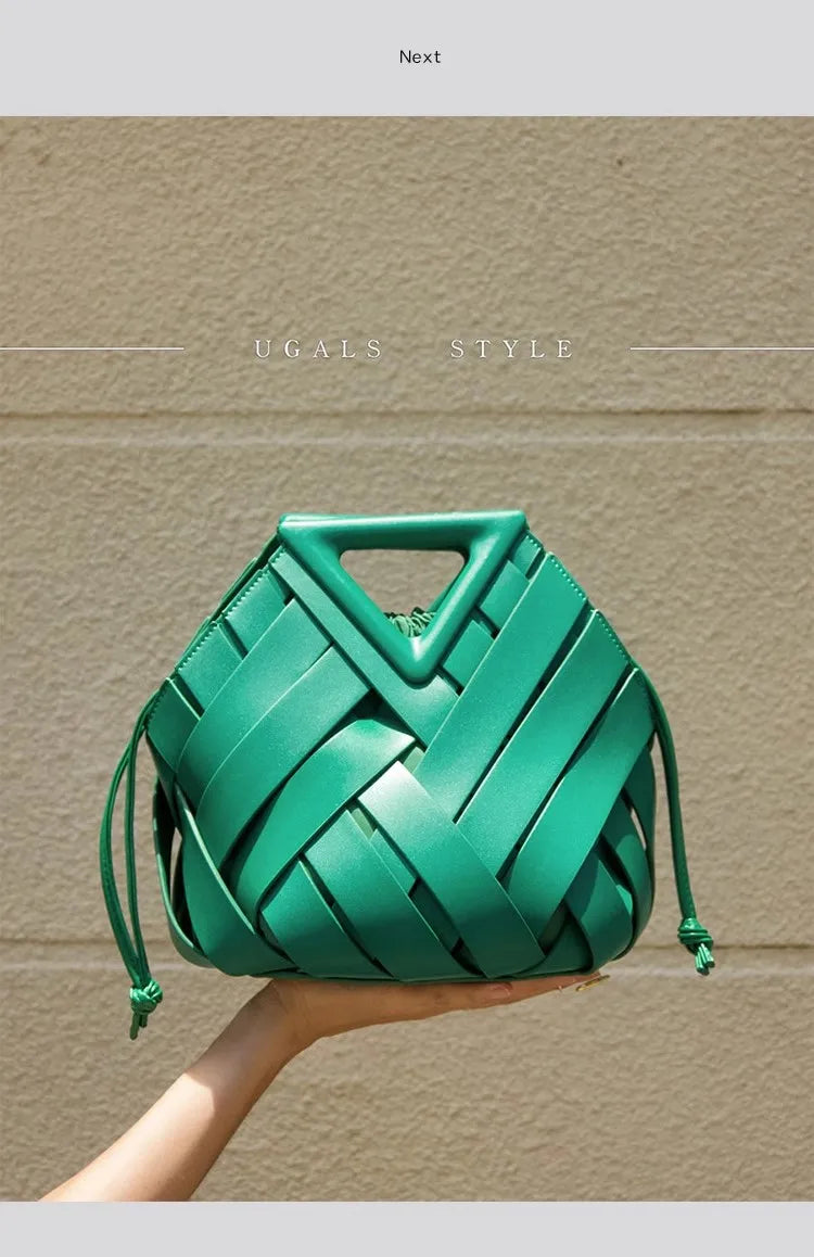 High Quality Women Handbag Textured Woven Handmade Bucket Bag Luxury Clutch Purse Large Capacity Female Shoulder Messenger Bag