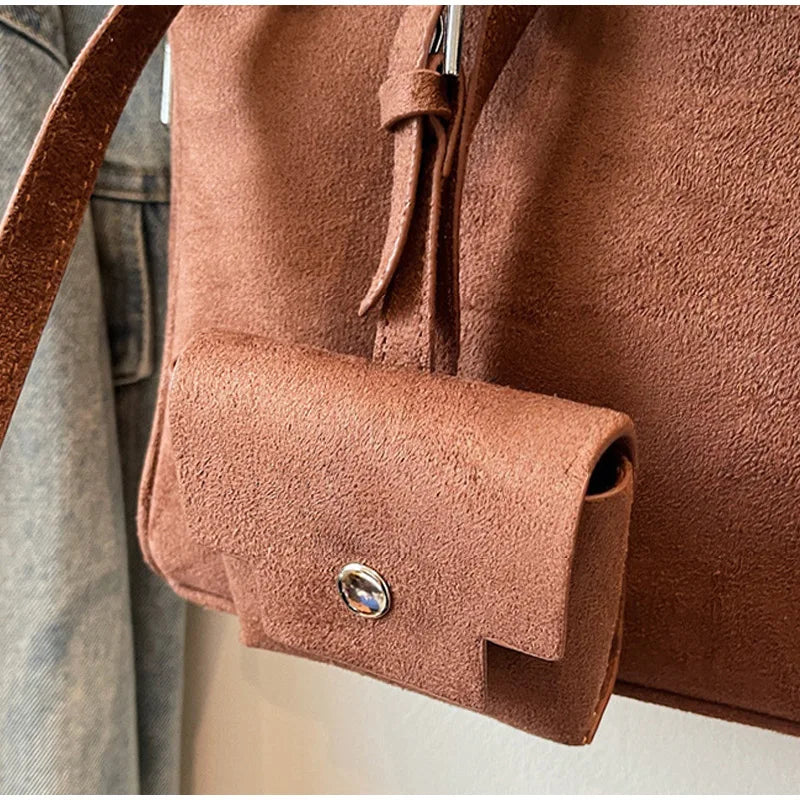 New Retro Ladies Tote Bag Highend Pu Suede Handbag Fashion Simple Large-capacity Shoulder Bag Korean Version Commuter Travel Bag
