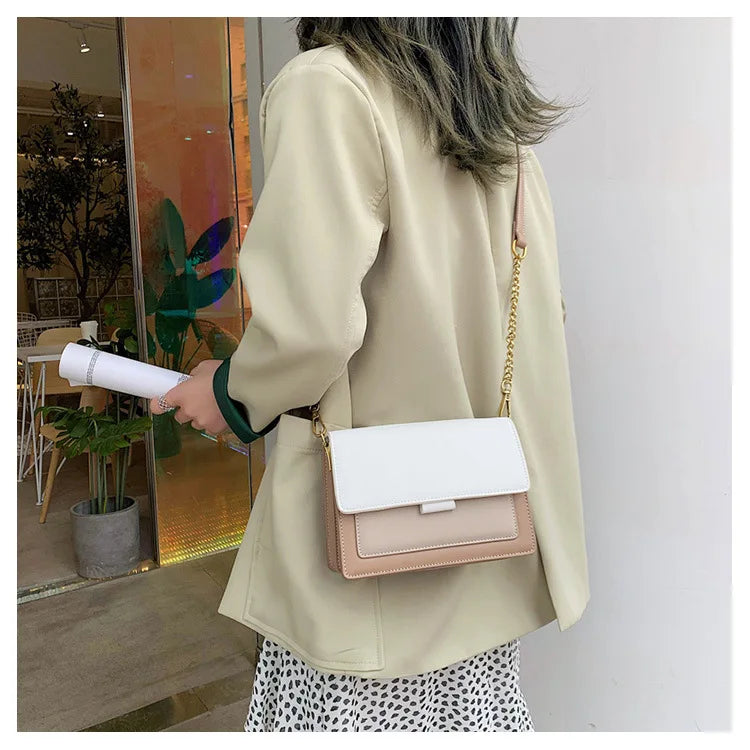 Stylish Contrast-Colour PU Crossbody Bag Versatile Shoulder Bag with Square Shape Dual Strap Design Commuting & Everyday Use