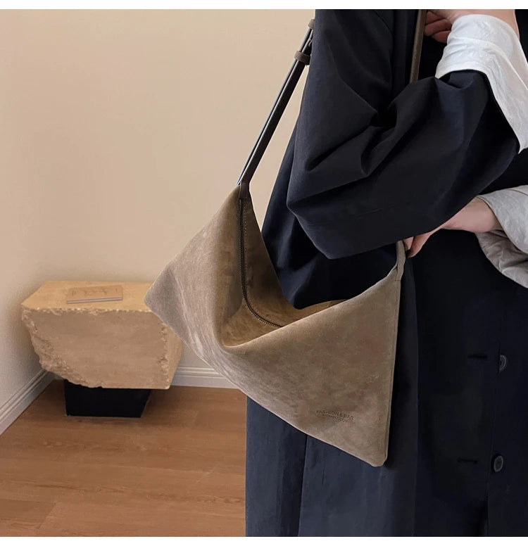 Vintage Suede Tote Bag For Women Autumn Winter New Large Capacity Commute Shoulder Crossbody Bags Fashion Trend Underarm Bags