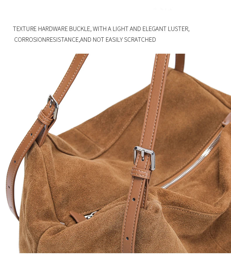 Women's Suede Cow Genuine Leather Shoulder Bags Ladies Soft Cowhide Crossbody Bag Female Design Luxury Lazy Commuting Handbag