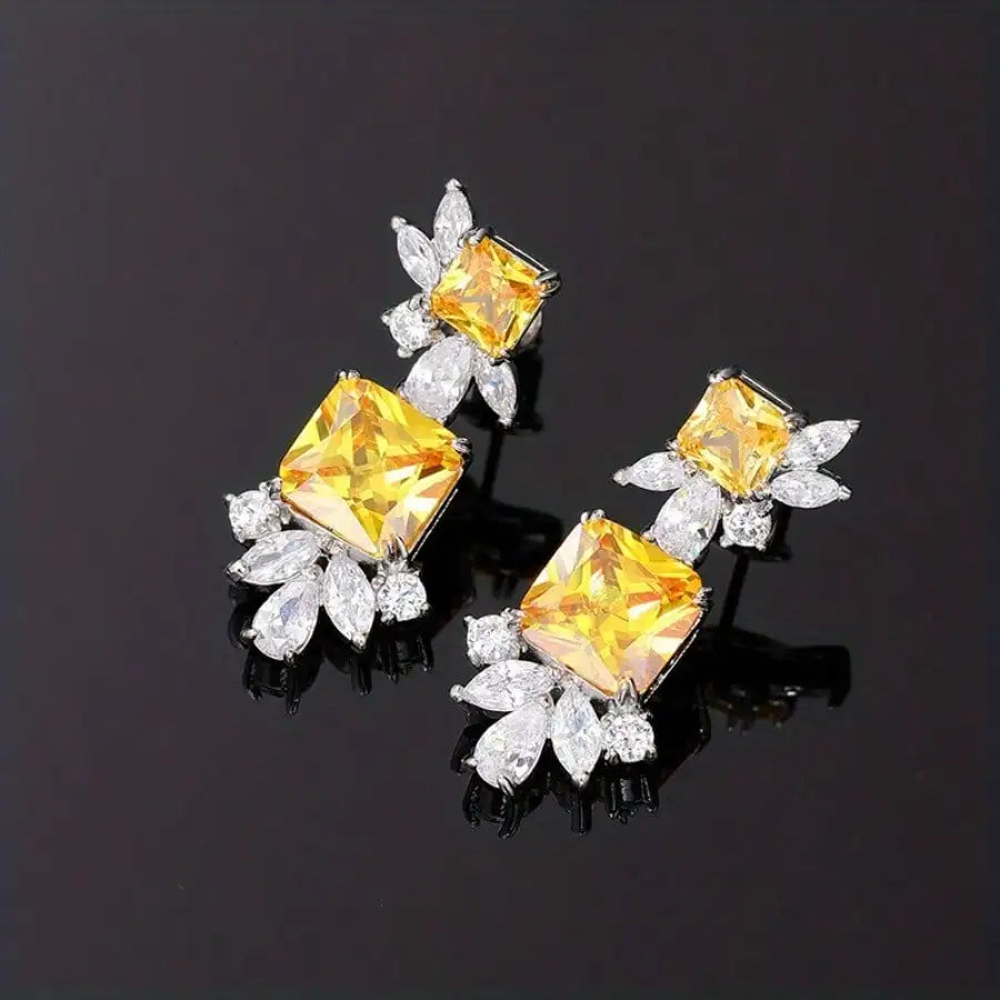 Simple Geometric Zircon Square Shape Stud Earrings Cute Shiny CZ Bride Bridesmaid Earring Jewelry
