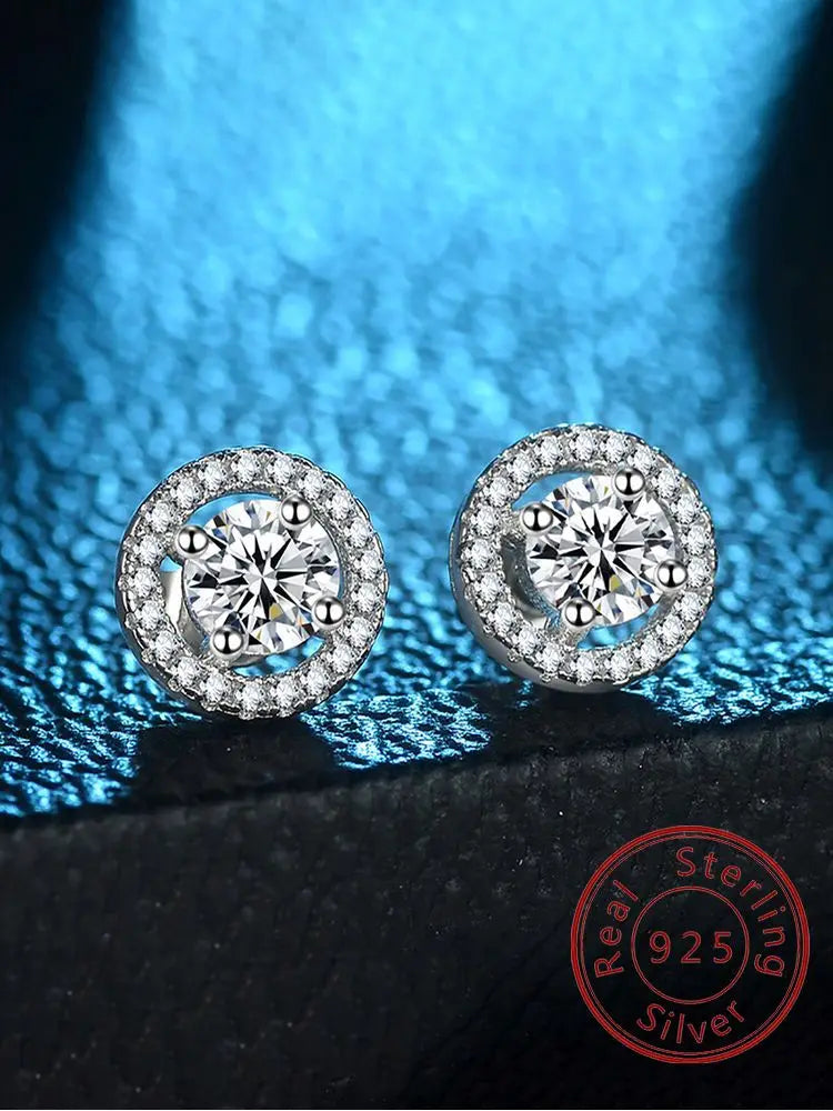 925 Sterling Silver White Simple Shiny Round Zircon Studs Earring For Women Engagement Wedding High Quality Fine Jewelry Gifts