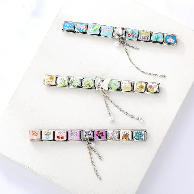 Zircon Moon Cherry Heart Star Bow Knot Butterfly Tassel Italian Charm Links Fit 9mm Bracelet Stainless Steel DIY Making Gifts