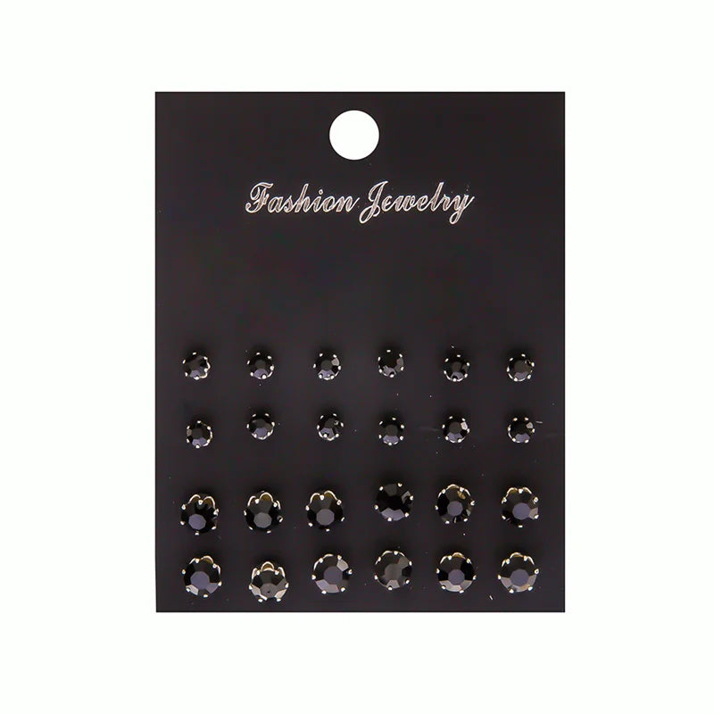 12/1 Pairs Shiny Zircon Stud Earrings Set for Women Men Daily Versatile Chic Silver Color Crystal Ear Jewelry Gifts Accessorie