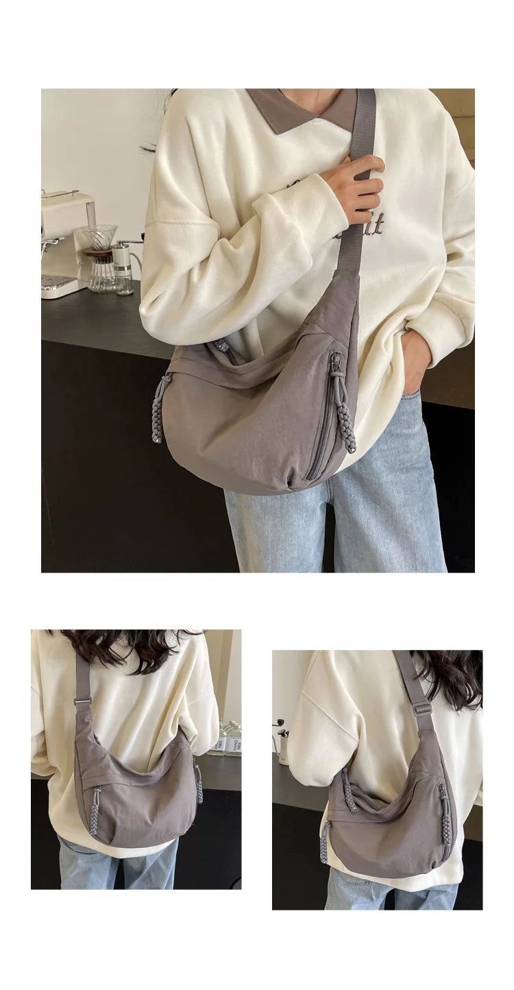 Leisure Unisex Crossbody Bags Summer New Campus Sports Style Shoulder Hobos Bag Solid Color Large Capacity Messenger Bag