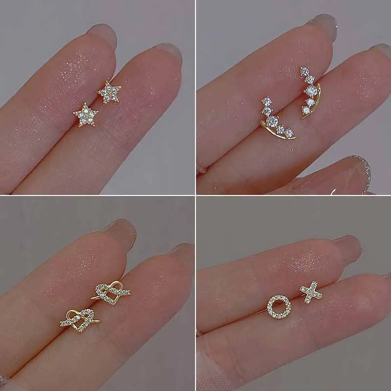 New Fashion Cute Zircon Star Stud Earrings For Women Exquisite Heart Sweet Ear Girlfriend Jewelry Accessories Gifts