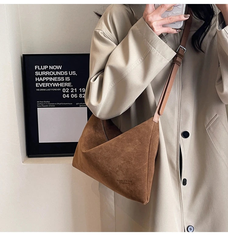 Vintage Suede Tote Bag For Women Autumn Winter New Large Capacity Commute Shoulder Crossbody Bags Fashion Trend Underarm Bags