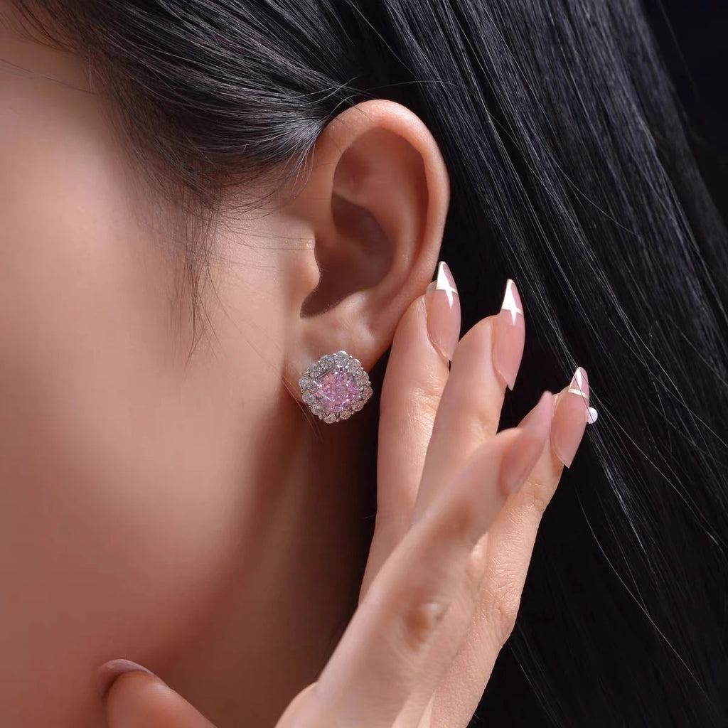 925 Sterling Silver Yellow/Pink/Clear Zircon Stud Earrings For Women High Quality Luxury Bridal Wedding Silver 925 Jewelry