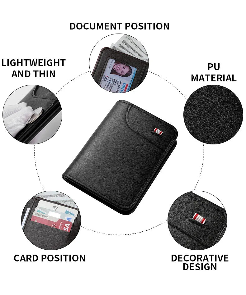 Minimalist PU Leather Retro Men's Wallet Black Coffee Ultra Thin Multiple Pockets Soft Two-Fold ID Card Holder Credit Card 2026