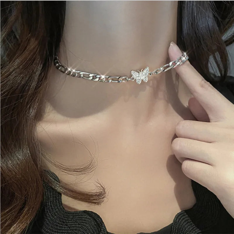 Zircon Butterfly Pendant Choker Light Luxury Aesthetic Niche Clavicle Silver-plated Necklace Jewelry For Women Gifts