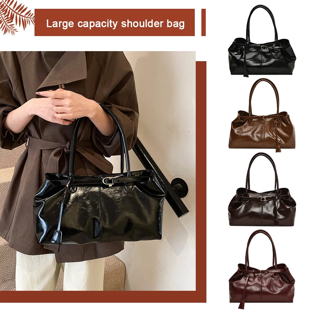 PU Leather Hobo Handbag Slouchy Shoulder Bag Fashion Work Bags Large Satchel Bag for Women Work Shopping Travel