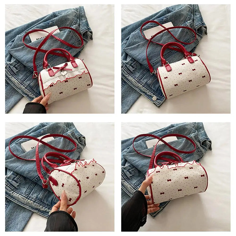 Sweet Style Square Crossbody Bag Waterproof Zipper Bow Design Small Bowling Bag for Party Daily Use Cute Shoulder Purse