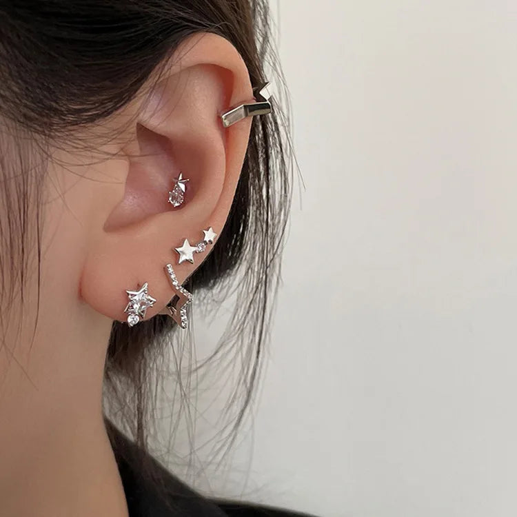New Trendy Star Zirconia Stud Earrings for Women Girls Hiphop Punk Cool Star Hoop Earrings Party Jewelry Gift