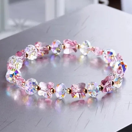 Child Butterfly Charm Transparent Bracelet  Elastic Rope Irregular Beaded Bracelets Shiny Mulit-cut Chain Hand Accessories Gifts