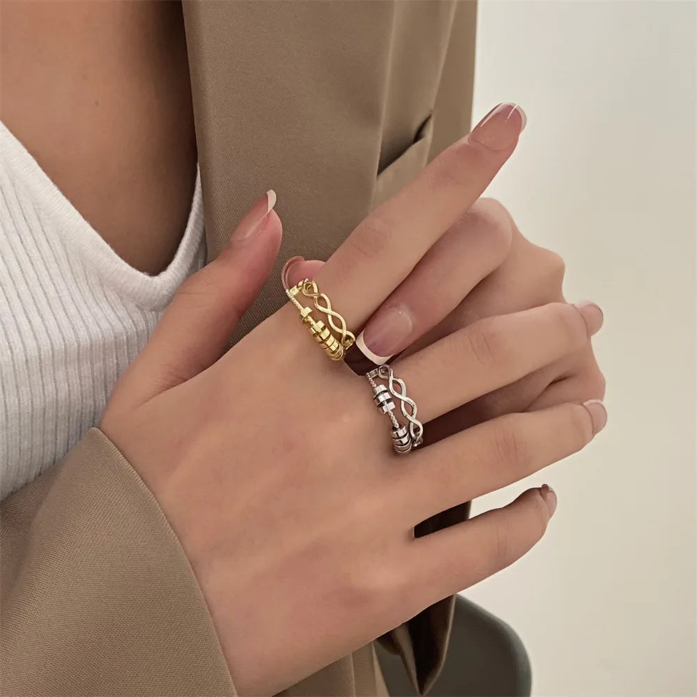 New Luxury Zircon Inlaid Ring Multiple Layers Cross Rotation Adjustable Couple Opening Rings for Women Men Finger Jewelry Gifts