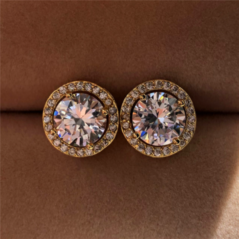 Fashion Women's Round Zircon Studs Earrings Wedding Jewelry Luxury Earrings for Women Birthday Party Anniversary Gift Wholesale