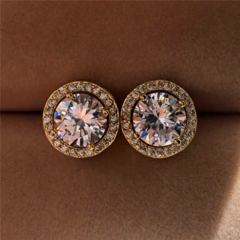Fashion Women's Round Zircon Studs Earrings Wedding Jewelry Luxury Earrings for Women Birthday Party Anniversary Gift Wholesale